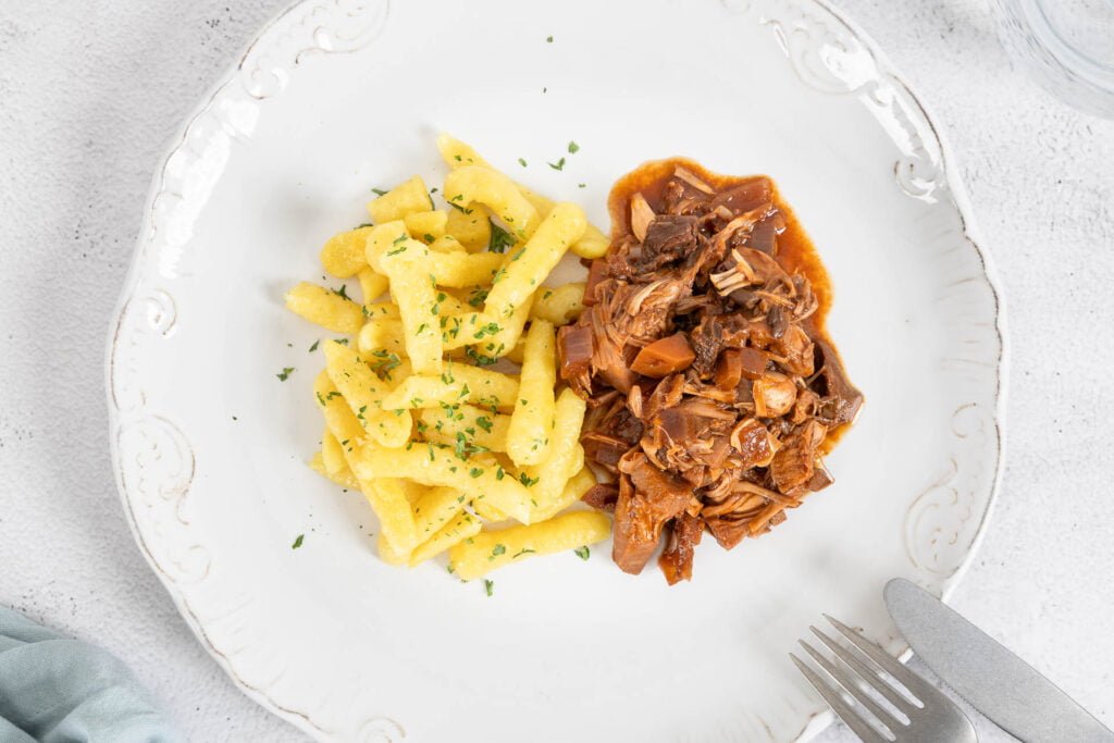 Jackfriut Ragout vegan mit Rotweinsauce