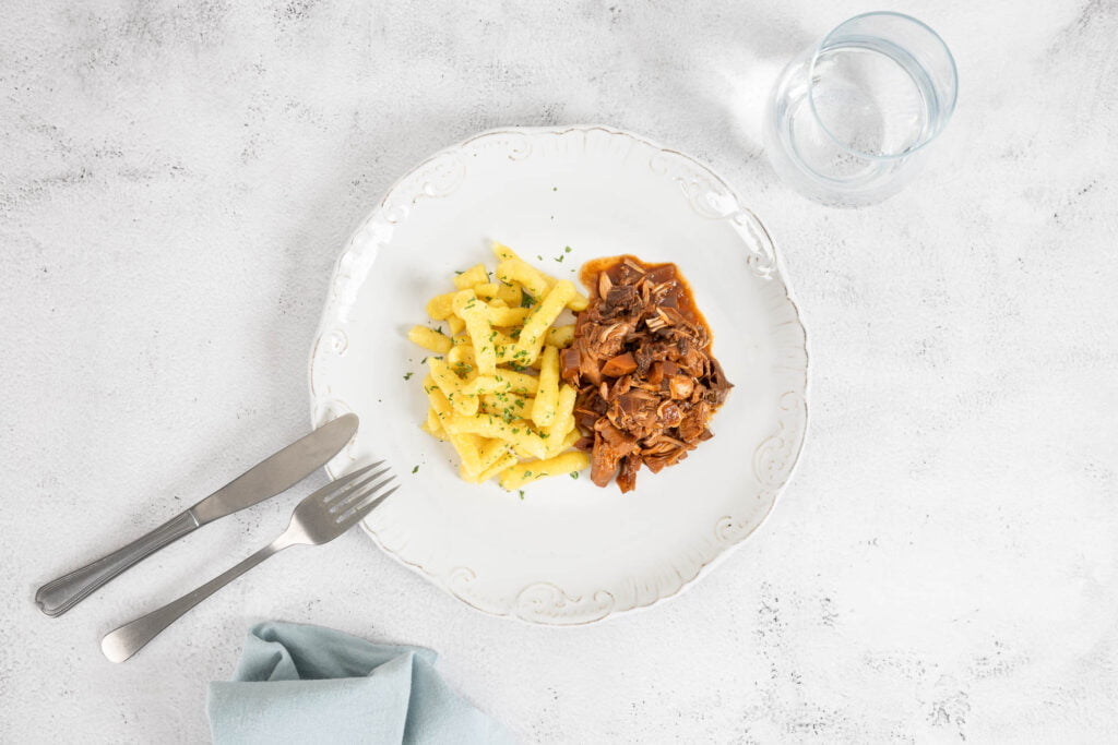 Jackfriut Ragout vegan mit Rotweinsauce